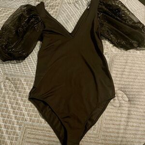 ZARA Elegant Black Bodysuit with Sheer Sleeves